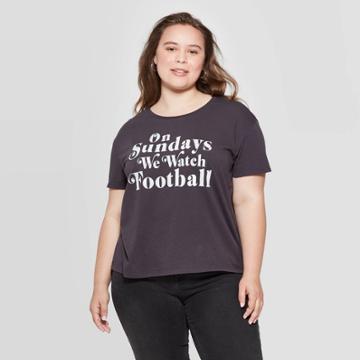 Women's On Sundays We Watch Football Plus Size Short Sleeve T-shirt - Fifth Sun (juniors') - Vintage Black