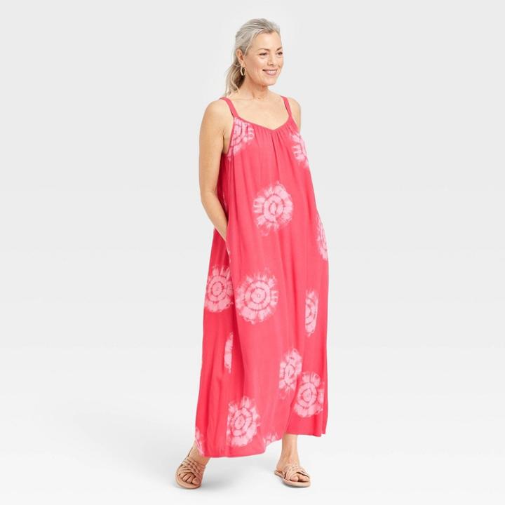 Women's Sleeveless A-line Dress - Knox Rose Light Red Tie-dye