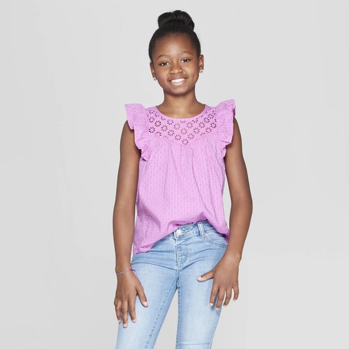 Girls' Woven Eyelet Top - Cat & Jack Purple