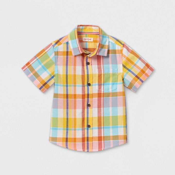 Toddler Boys' Plaid Button-down Shirt - Cat & Jack Pink