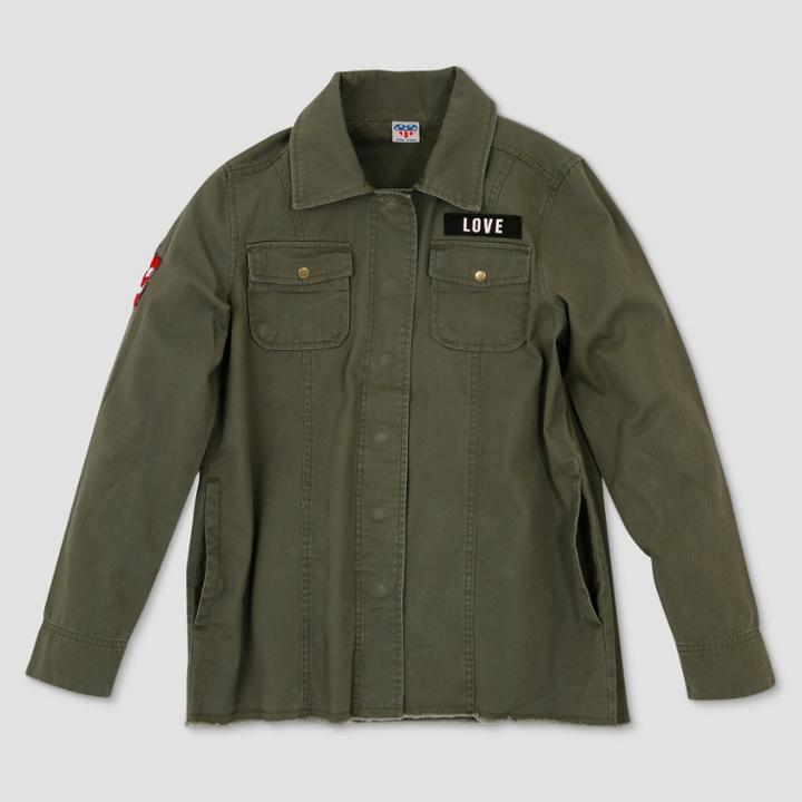 Plus Size Junk Food Women's Plus Peace Sign Military Shirt Jacket - Green