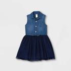 Oshkosh B'gosh Toddler Girls' Chambray Tulle Sleeveless Dress - Navy