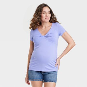 Short Sleeve Twist-front Maternity Top - Isabel Maternity By Ingrid & Isabel Purple