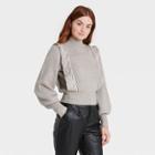 Women's Mock Turtleneck Strong Shoulder Pullover Sweater - Prologue Gray