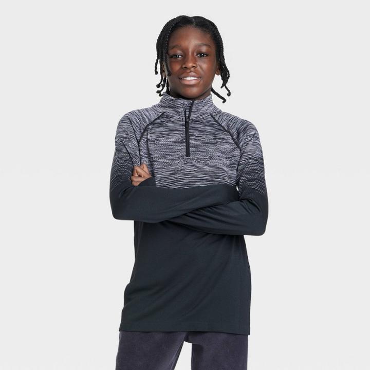 Boys' Long Sleeve Seamless 1/4 Zip Pullover Sweatshirt - All In Motion Black
