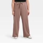Women's Plus Size High-rise Wide Leg Fleece Pants - A New Day Brown