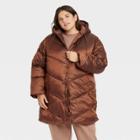 Women's Plus Size Mid Length Shine Puffer Jacket - A New Day Rust