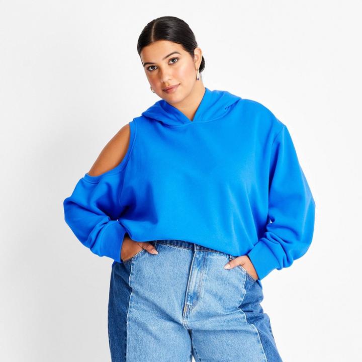 Women's Plus Size Cut Out Hoodie - Future Collective With Kahlana Barfield Brown Blue