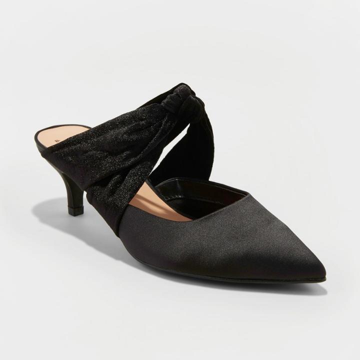 Women's Liane Microsuede Wide Width Bow Slide Kitten Heel Pumps - A New Day Black 9w,