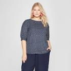 Women's Plus Size Pleated Shoulder Short Sleeve Blouse - Ava & Viv Navy X, Blue