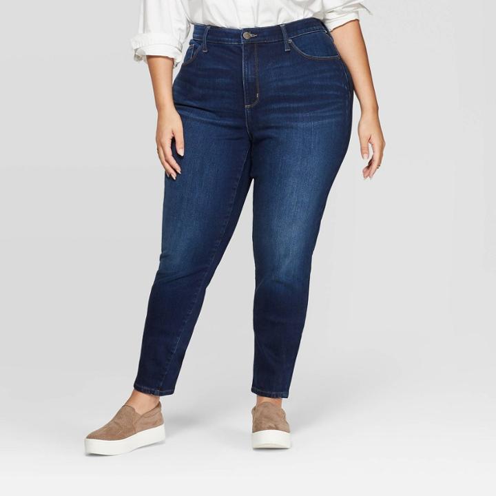 Women's Plus Size Brush Back Cozy High-rise Skinny Jeans - Universal Thread Dark Wash