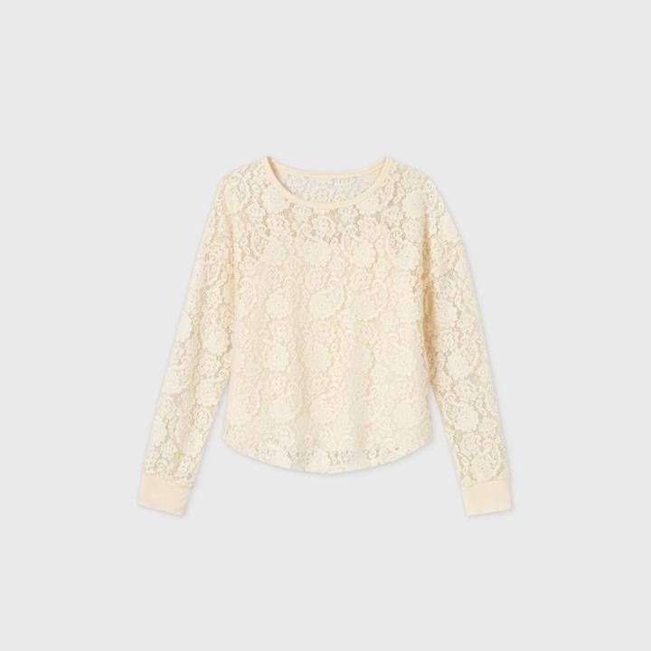 Girls' Long Sleeve Lace T-shirt With Cami - Art Class Ivory