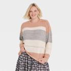 Women's Plus Size Striped Crewneck Pullover Sweater - Knox Rose