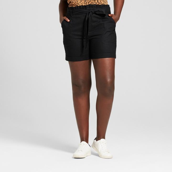 Women's Plus Size Paperbag Waist Shorts - Ava & Viv Black