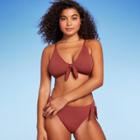 Women's Tie-front Pique Textured Bralette Bikini Top - Wild Fable Rust D/dd Cup