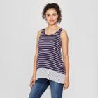 Maternity Sleeveless Printed Polka Dot Hem Striped Top - Macherie - Navy Xl, Infant Girl's, Blue