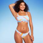 Women's Ribbed Square Neck Bralette Bikini Top - Wild Fable Light Blue Abstract Print D/dd Cup