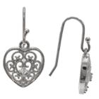 Target Women's Filgree Heart Drop Earrings With Clear Cubic Zirconia In Sterling Silver - Clear/gray