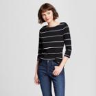 Women's 3/4 Sleeve Striped Boatneck T-shirt - A New Day Black