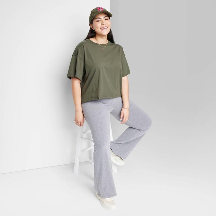 Women's Plus Size Short Sleeve Relaxed Fit Cropped T-shirt - Wild Fable Olive Green