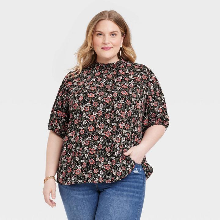 Women's Plus Size Short Sleeve Top - Knox Rose Black Floral