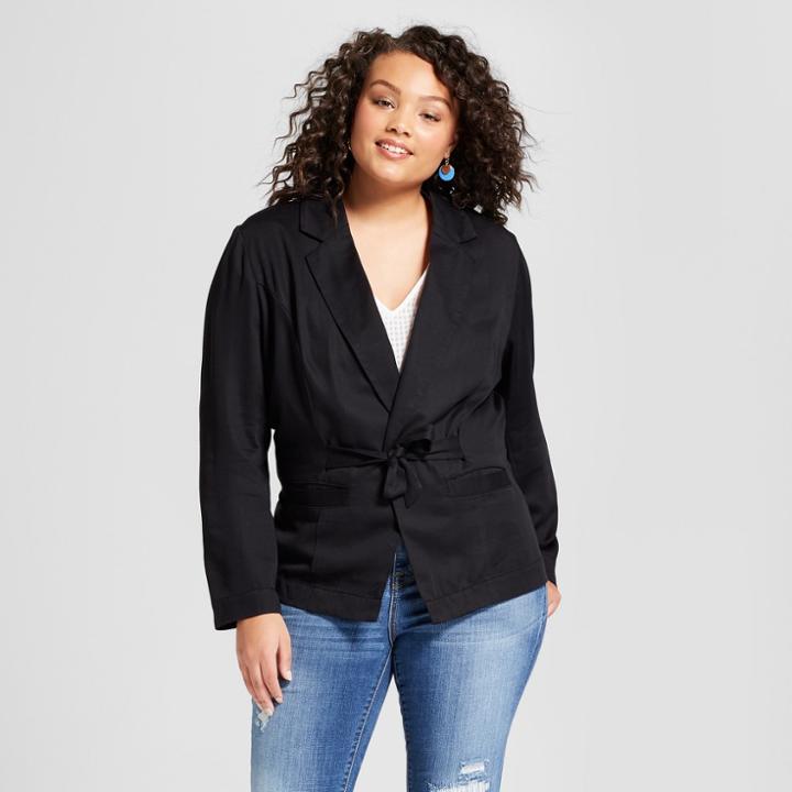 Women's Plus Size Tie Waist Jacket - A New Day Black