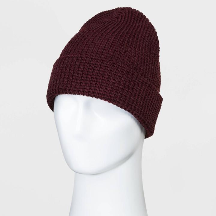 Men's Heavy Waffle Knit Beanie - Goodfellow & Co Berry