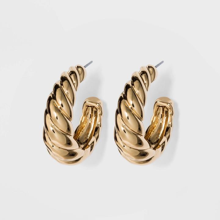 Textured Metal Small Hoop Earrings - A New Day Gold