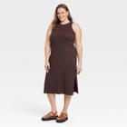 Women's Plus Size Sleeveless Rib Knit Dress - A New Day Brown