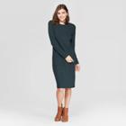 Women's Long Sleeve Crewneck Rib Knit Dress - A New Day Dark Green