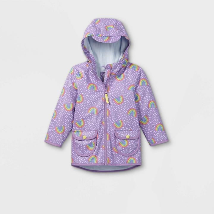 Toddler Girls' Rainbow Print Rain Jacket - Cat & Jack Purple