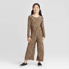 Girls' Leopard Printed Bodre Romper - Art Class White Xs, Girl's, Beige
