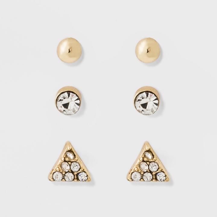 Ball, Stone And Triangle Earring Set 3ct - A New Day Gold/clear,