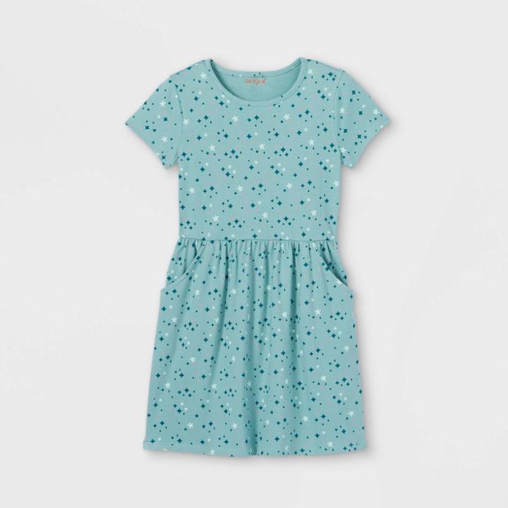 Girls' Printed Knit Short Sleeve Dress - Cat & Jack Green