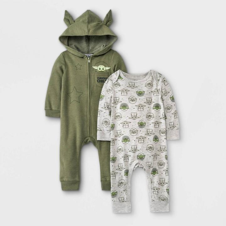 Disney Baby Boys' 2pc Star Wars Baby Yoda Fleece Top And Bottom Set - Olive Green Newborn