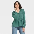 Women's Long Sleeve Button-front Blouse - Knox Rose Green