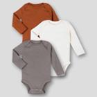 Lamaze Baby 3pk Organic Cotton Long Sleeve Earthtones Bodysuits - Taupe