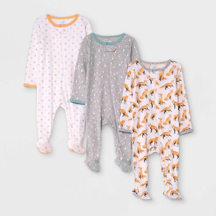 Baby Boys' 3pk Fox Sleep N' Play - Cloud Island Orange Newborn