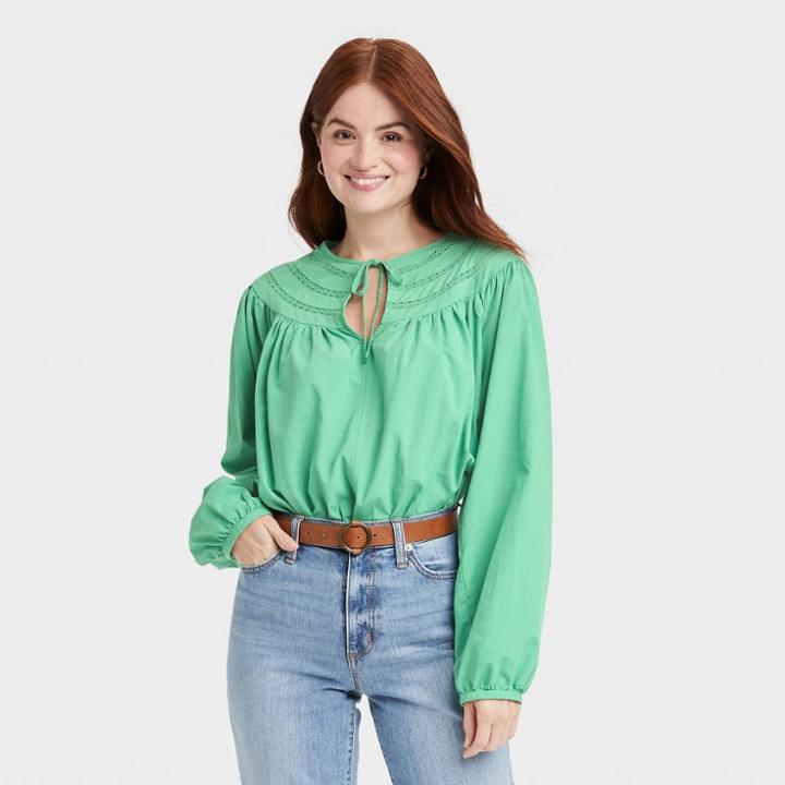 Women's Balloon Long Sleeve Button-front Blouse - Universal Thread Green