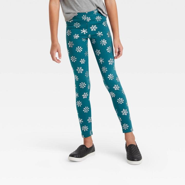Girls' Cozy Lined Snowflake Leggings - Cat & Jack Teal