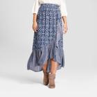 Women's Faux Wrap Printed Ruffle Hem Pull On Maxi Skirt - Knox Rose Slate Blue S,