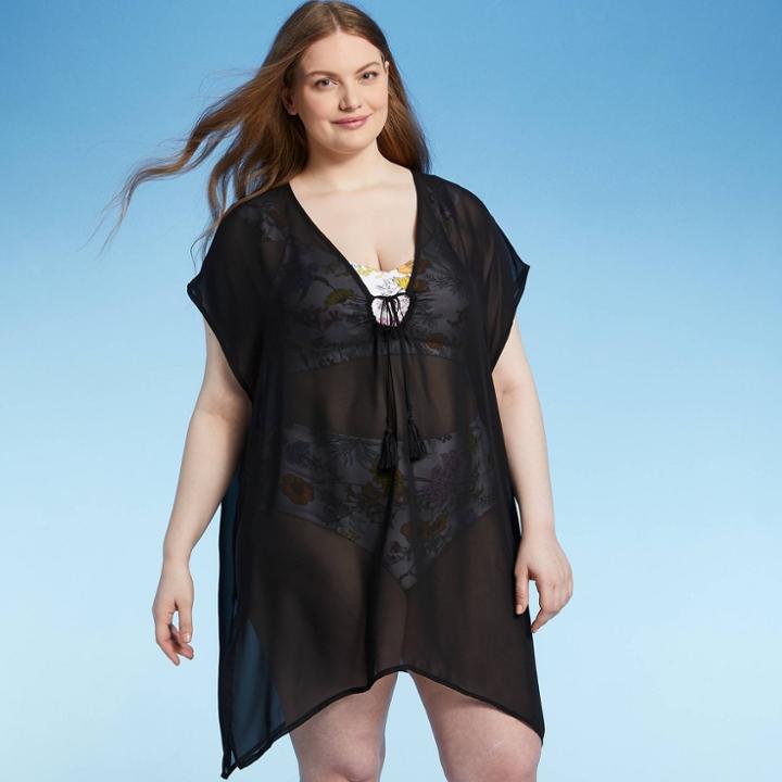 Kona Sol Women's Plus Size Tie-front Cover Up Dress - Kona