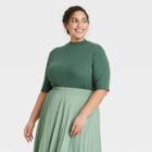 Women's Plus Size Elbow Sleeve Mock Turtleneck T-shirt - A New Day Green