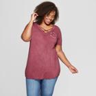 Women's Plus Size Short Sleeve You Had Me At Merlot Criss Cross Graphic T-shirt - Zoe+liv Burgundy