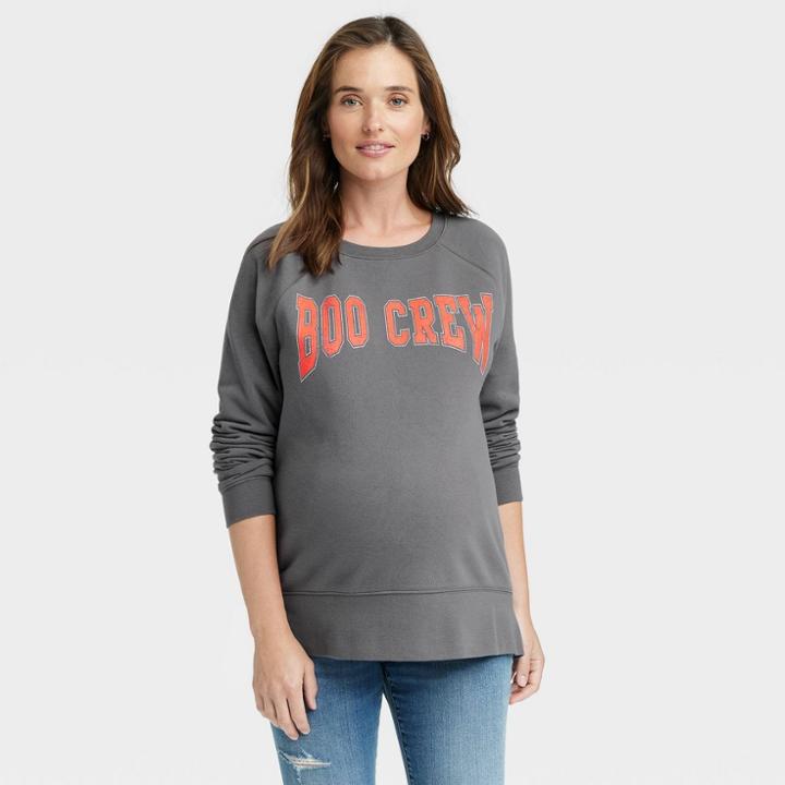 Graphic Boo Crew Maternity Sweatshirt - Isabel Maternity By Ingrid & Isabel Gray