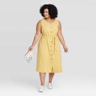Women's Plus Size Sleeveless Button-front Knit Midi Dress - Ava & Viv Yellow X, Women's