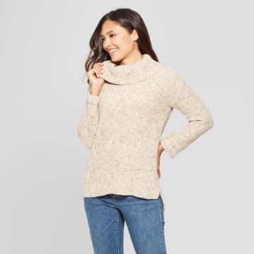 Women's Long Sleeve Cowl Neck Hi-lo Hem Sweater - Jillian Nicole - Tan