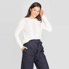 Women's Long Sleeve Crewneck Stitch Detail Pullover Sweater - A New Day Cream