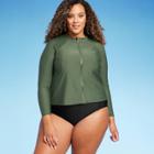 Women's Upf 50 Full Zip Mock Neck Rash Guard - Kona Sol Olive Green X