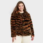 Women's Plus Size Zebra Print Puff Shoulder Faux Fur Jacket - Who What Wear Brown